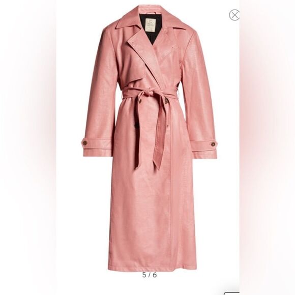 FREE PEOPLE WE THE FREE MORRISON VEGAN LEATHER DOUBLE BREASTED TRENCH COAT NWT - Picture 11 of 13